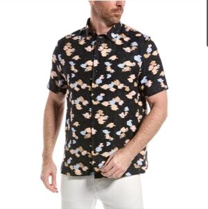 Ted Baker Men’s Black Hadrian Abstract Floral Linen Shirt  Size 7 (XXXL)